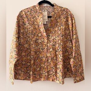 Mango MNG Blouse Womens Button Down Floral Print Long Sleeve 100% Cotton Small 4